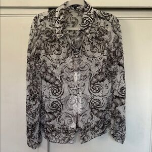 Express Black and White Printed Button-Up Blazer
